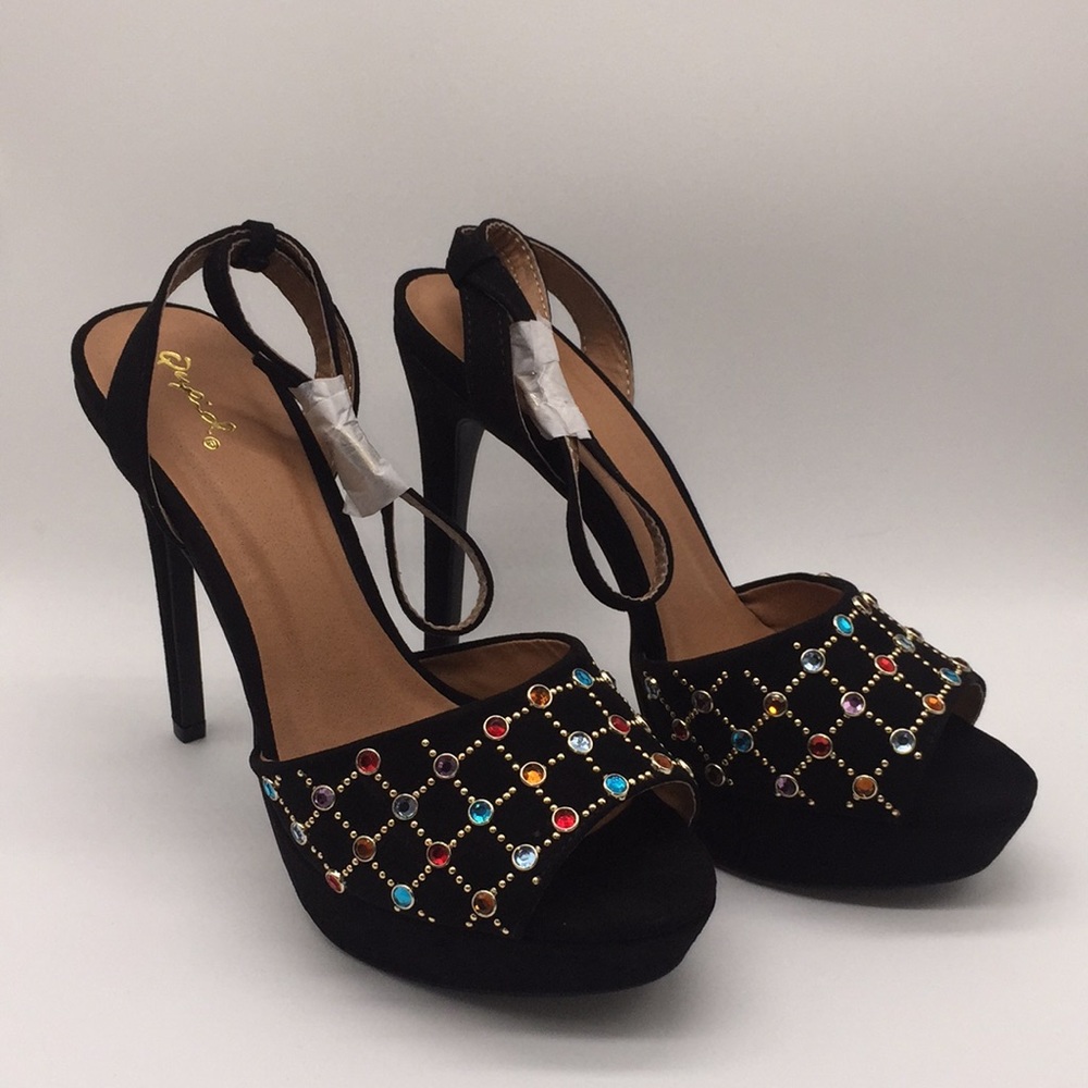 Qupid Ladies Platform Black Suede 5” Heels Pumps Size 7